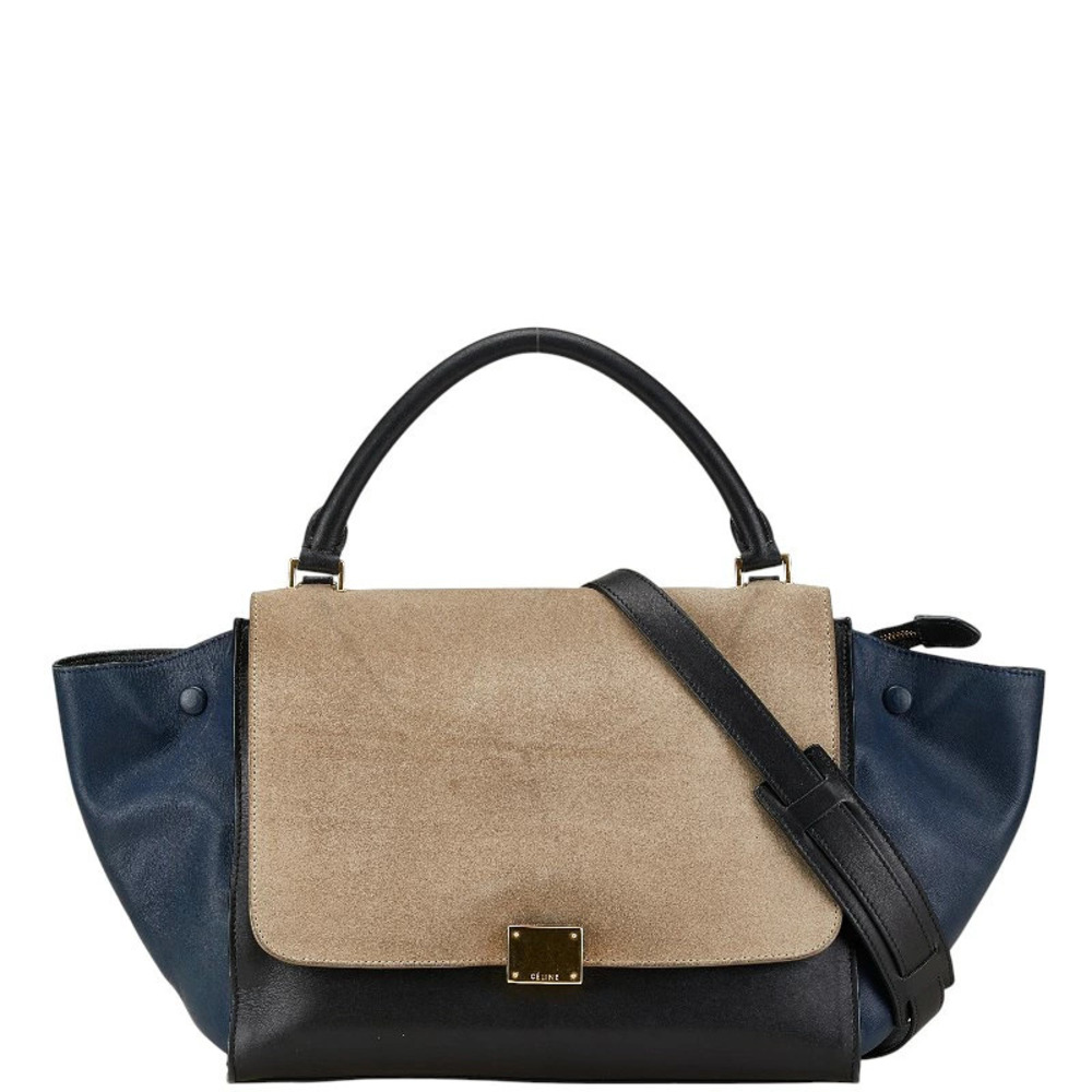 Celine Trapeze Handbag Shoulder Bag Black Gray Navy Blue Leather Suede